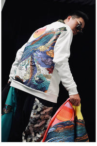 Hyper premium sunset whale waterfall embroidery sweatshirt