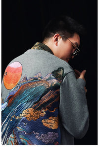 Hyper premium sunset whale waterfall embroidery sweatshirt