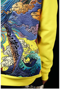 Hyper premium sunset whale waterfall embroidery sweatshirt