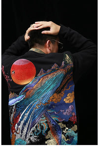 Hyper premium sunset whale waterfall embroidery sweatshirt