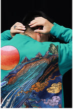 Load image into Gallery viewer, Hyper premium sunset whale waterfall embroidery sweatshirt