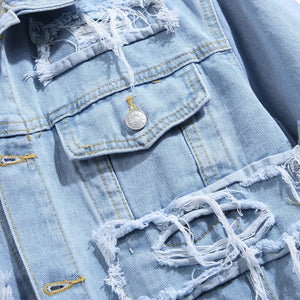 Super distressed vintage jean jacket light blue