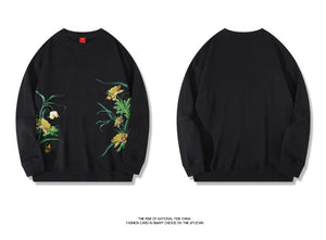 Embroidery tranquility flower sweatshirt