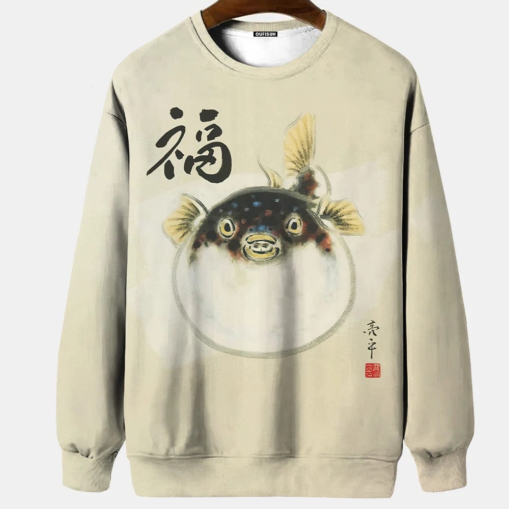 Fugu Japanese themed graphics sweatshirt