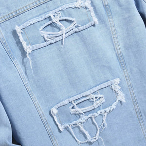 Super distressed vintage jean jacket light blue