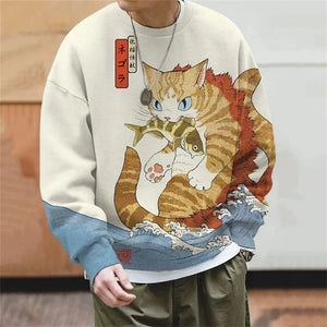 Content neko Japanese themed graphics sweatshirt