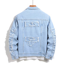 Load image into Gallery viewer, Super distressed vintage jean jacket light blue