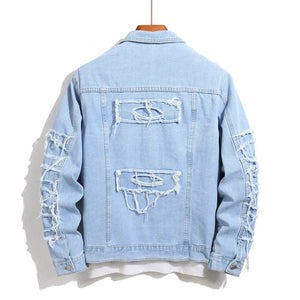 Super distressed vintage jean jacket light blue