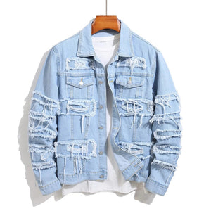 Super distressed vintage jean jacket light blue