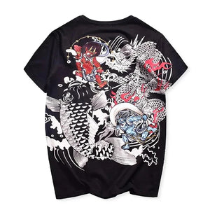 Embroidery Japanese ogre carp T-shirt