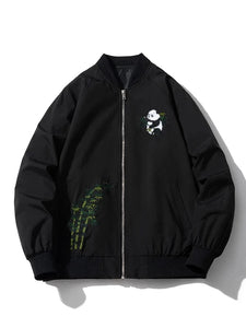 Embroidery bamboo panda bomber jacket