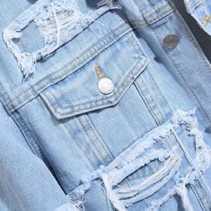 Super distressed vintage jean jacket light blue