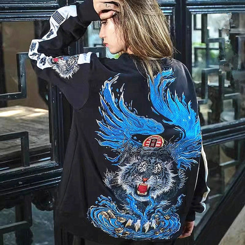 Hyper Premium embroidery blue flamed tiger sweatshirt