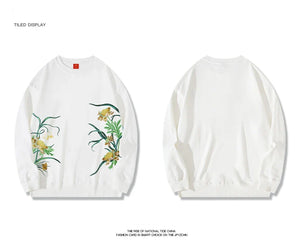 Embroidery tranquility flower sweatshirt