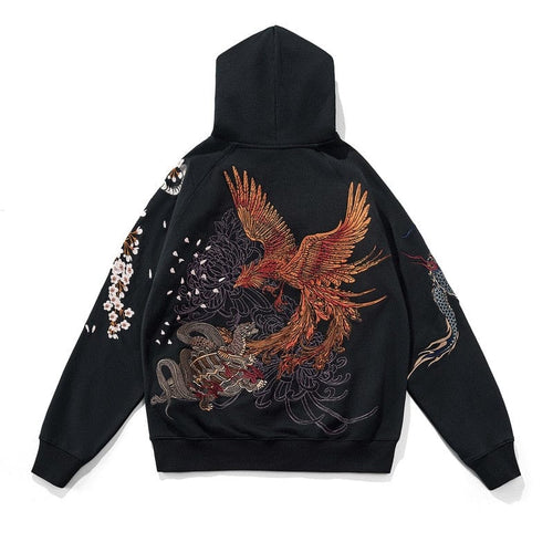 Premium tiger phoenix embroidery hoodie