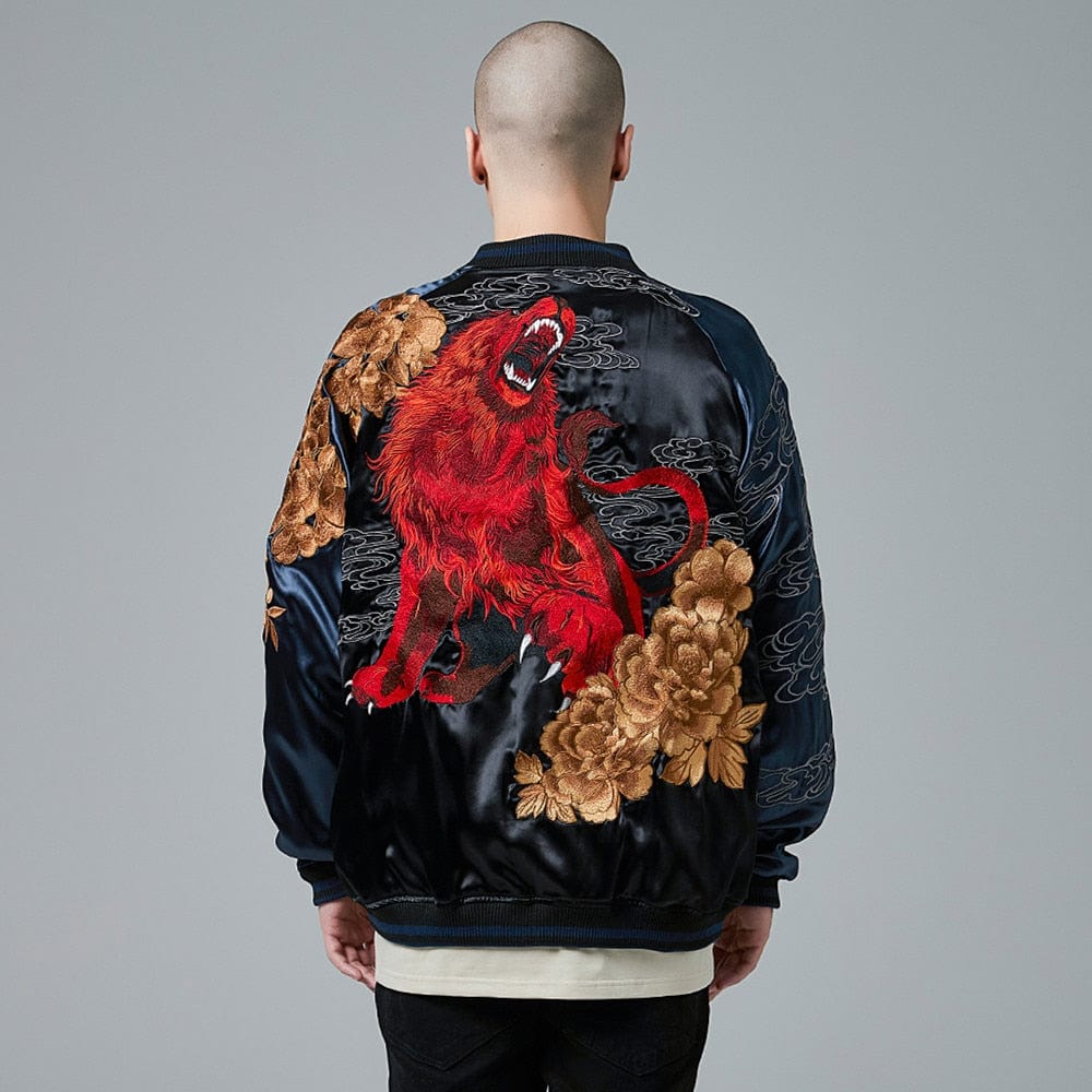 Hyper Premium Lion Embroidery Sukajan Souvenir Jacket, Champagne / XXL