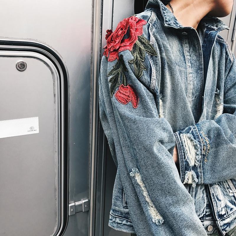 Rose petal embroidery denim jacket – High Street Beast