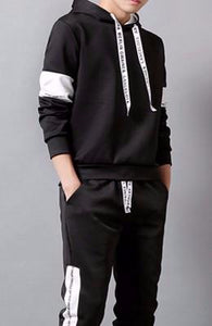 Patchwork street style hoodie + sweatpants set