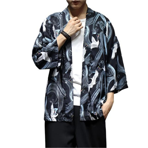 Flying crane kimono style T-shirt