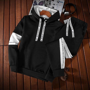 Mens Fashion Patchwork Zipper Tracksuit With Hooded Thick